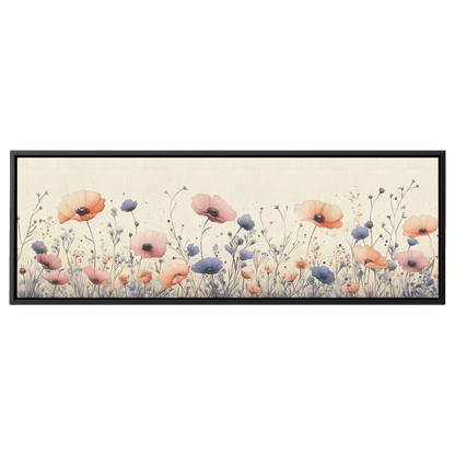 Minimalist Monochrome Line Art Garden Flowers Thin Clean Lines Warm Beige Background Ultra High Definition Elegant Design Panoramic Framed Canvas Wall Art - Awakening Righteousness