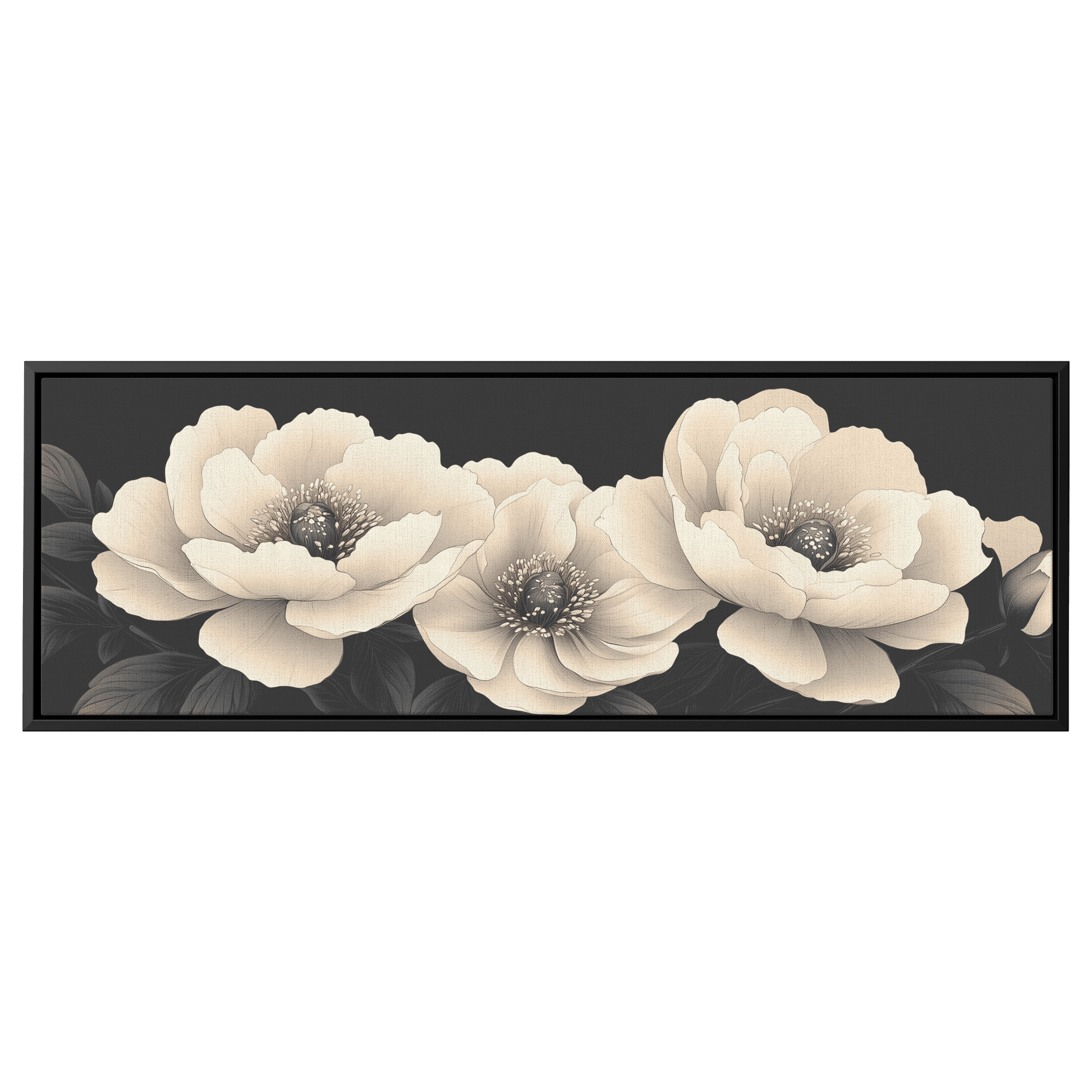 Minimalist Monochrome Line Art Peonies Delicate Shading Soft Taupe Background Elegant Contemporary Ultra High Definition Panoramic Framed Canvas Wall Art - Awakening Righteousness