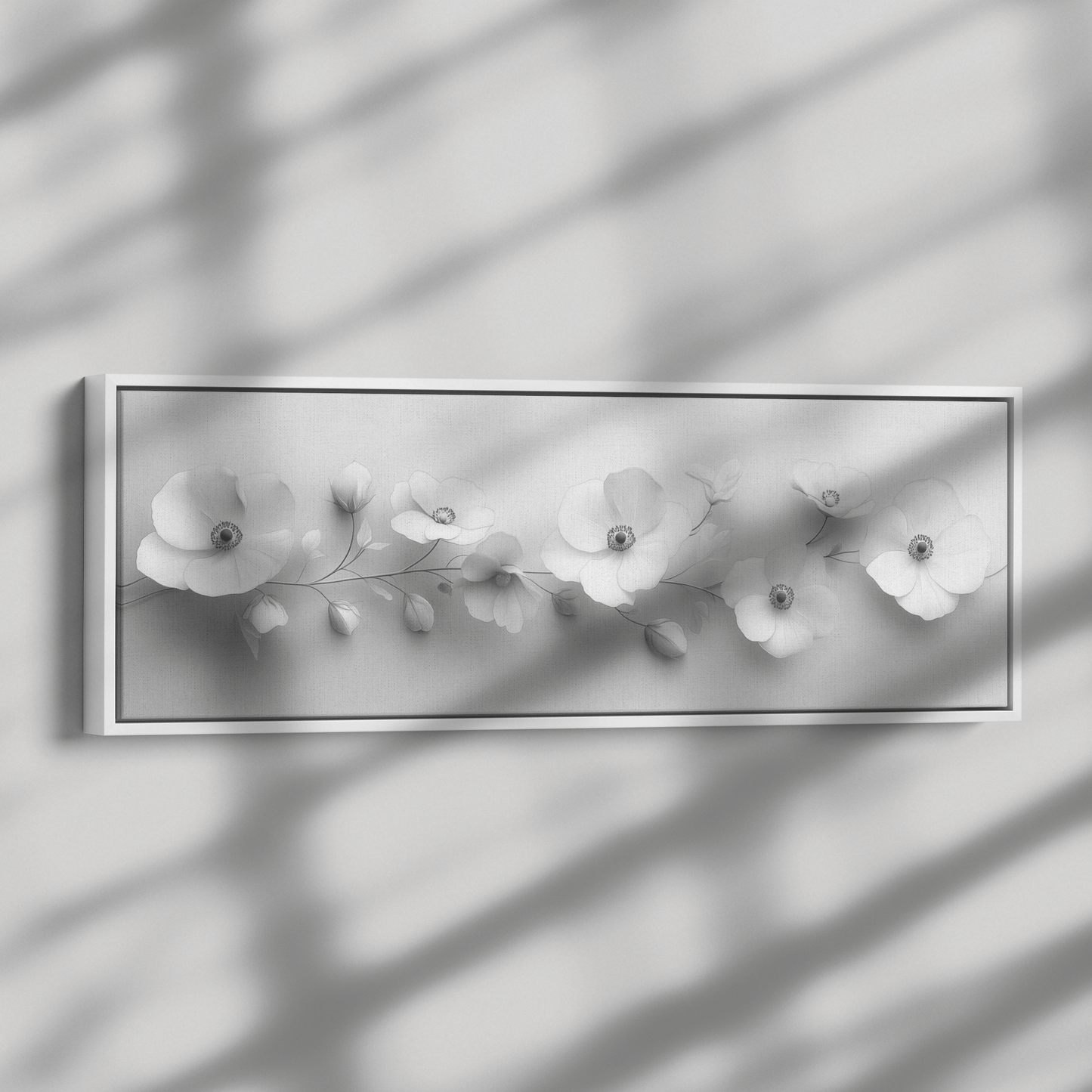 Minimalist Monochrome Line Art Wildflowers Soft Gray Background Subtle Shading Smooth Lines Ultra High Definition Luminous Highlights Panoramic Framed Canvas Wall Art - Awakening Righteousness
