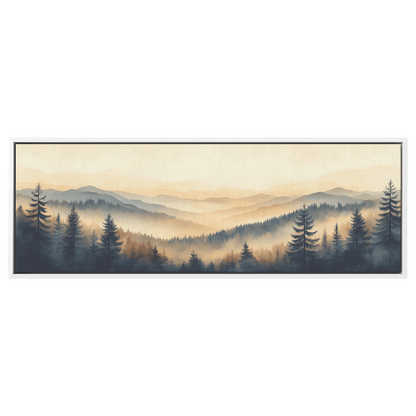 Minimalist Nature Artwork Distant Hills Tree Silhouettes Taupe Light Beige Tones Ultra High Definition Clean Design Panoramic Framed Canvas Wall Art - Awakening Righteousness