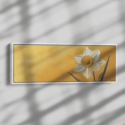 Minimalist Single Stem Floral Artwork Daffodil Thin Stem Pastel Yellow Background Ultra High Definition Hyper Detailed Minimalism Panoramic Framed Canvas Wall Art - Awakening Righteousness