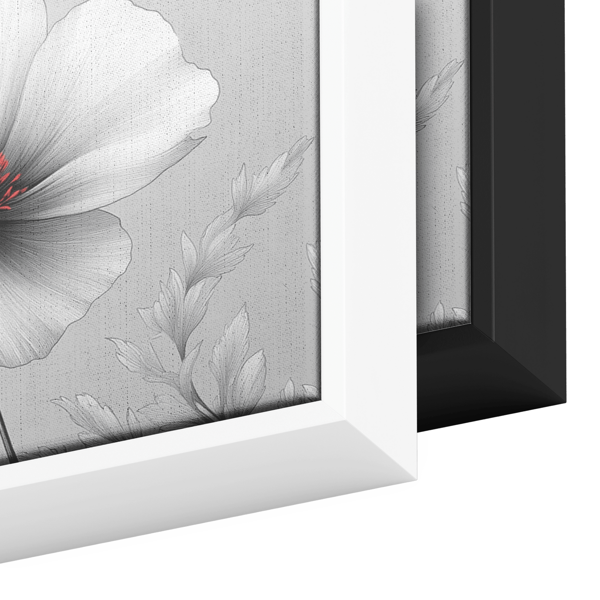Minimalist Single Stem Floral Artwork Simple Poppy Flower Light Gray Background Ultra High Definition Luminous Linework Panoramic Framed Canvas Wall Art - Awakening Righteousness
