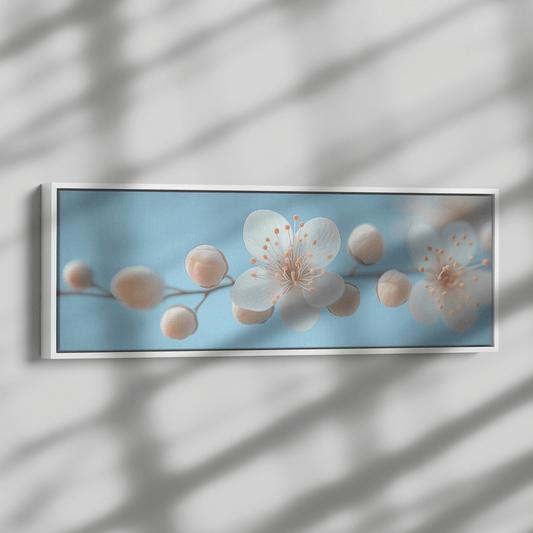 Minimalist Single Stem Floral Artwork Wildflower Soft Shading Light Blue Background Ultra High Definition Delicate Simplicity Panoramic Framed Canvas Wall Art - Awakening Righteousness