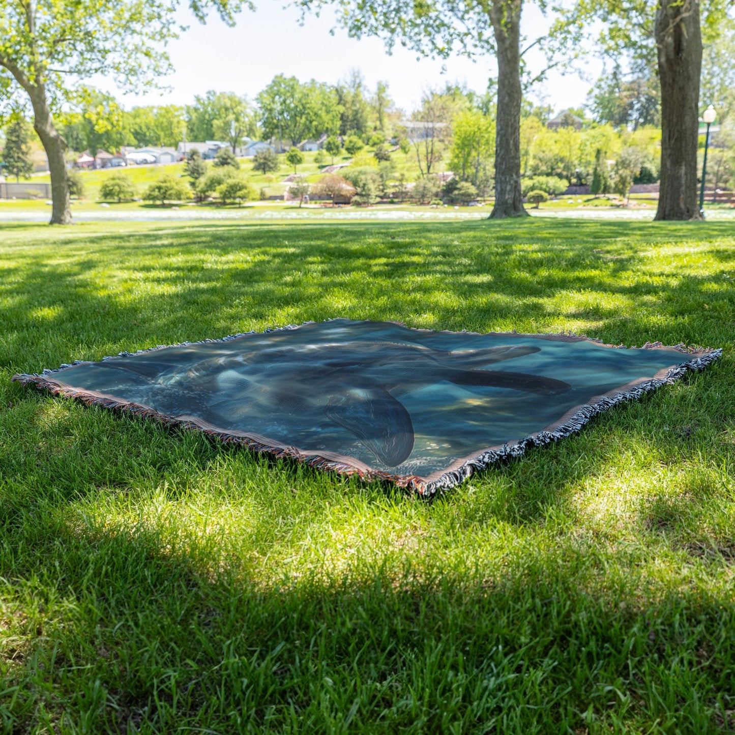 Mother Dolphin and Playful Calf in Sparkling Ocean Cozy Woven Throw Blanket - Awakening Righteousness