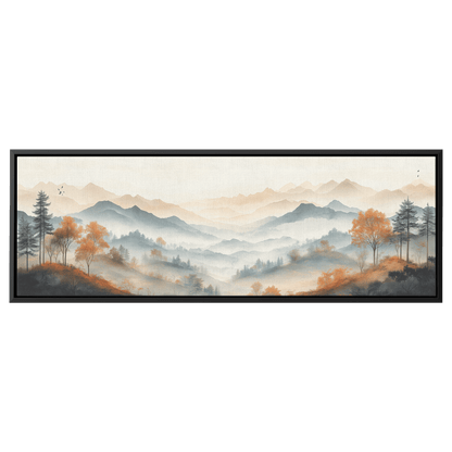 Muted Panoramic Illustration Gently Sloping Hills Sparse Tree Clusters Soft Brown Gray Tones Ultra High Definition Modern Minimalist Panoramic Framed Canvas Wall Art - Awakening Righteousness