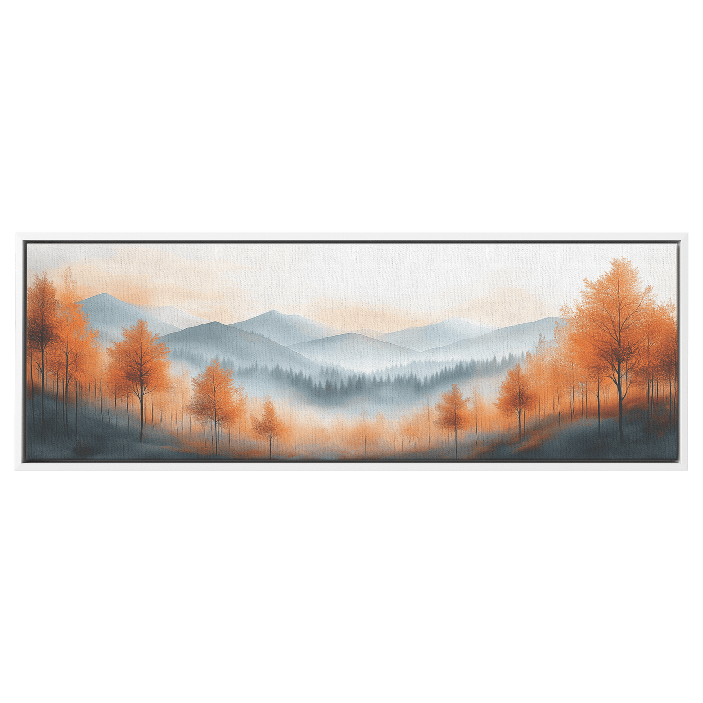 Muted Panoramic Illustration Gently Sloping Hills Sparse Tree Clusters Soft Brown Gray Tones Ultra High Definition Modern Minimalist Panoramic Framed Canvas Wall Art - Awakening Righteousness