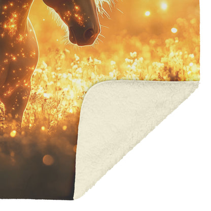 Mystical Glowing Horse in Magical Forest with Fireflies and Soft Glowing Plants Surreal Atmosphere Fleece Sherpa Blanket - Awakening Righteousness