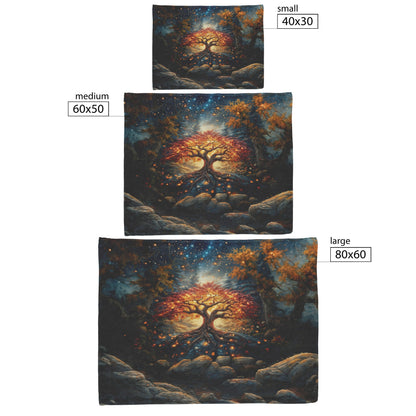 Mystical Golden Tree Under Starry Night Sky Fleece Sherpa Blanket Ultra Soft Cozy Warm Perfect for Bed Couch Gift - Awakening Righteousness