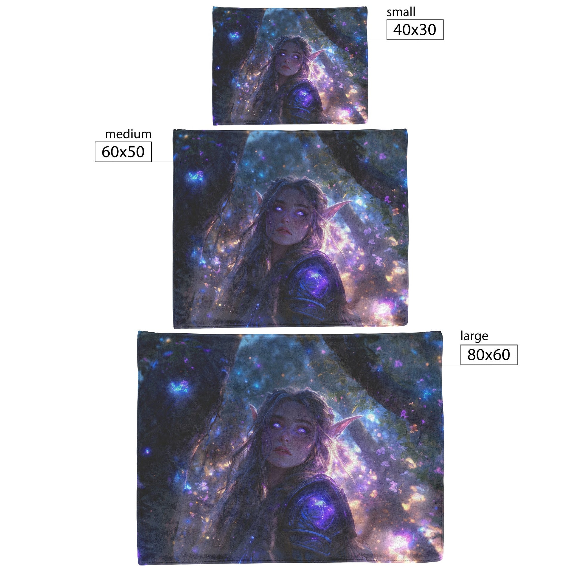 Mystical Night Elf Fleece Sherpa Blanket Featuring Glowing Female Alliance Elf in Enchanted Woods - Awakening Righteousness