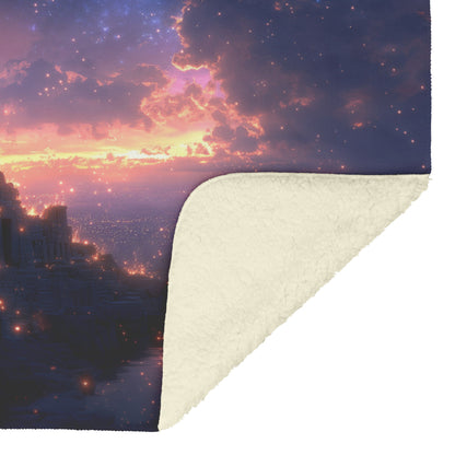 Mystical Peacock with Shimmering Feathers on Glowing Ancient Ruins Under Starry Twilight Sky Fleece Sherpa Blanket - Awakening Righteousness