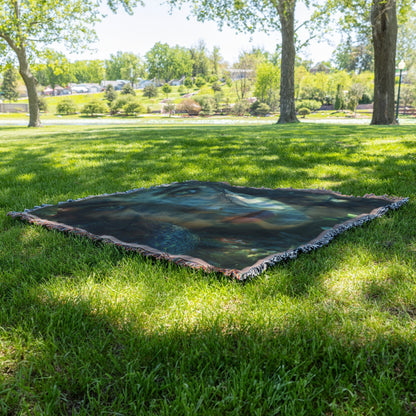 Mystical Portrait of Eve with Serpent in Enchanted Garden Woven Throw Blanket for Home Decor - Awakening Righteousness