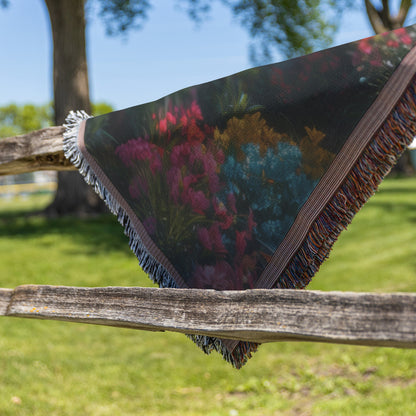Narrow Path of Grace Woven Throw Blanket Vibrant Flowers and Cross Christian Faith Inspired Decor or Gift - Awakening Righteousness