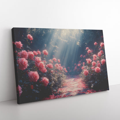Narrow Path Through Heavenly Rose Garden Christian Canvas Wall Art Decor - Awakening Righteousness