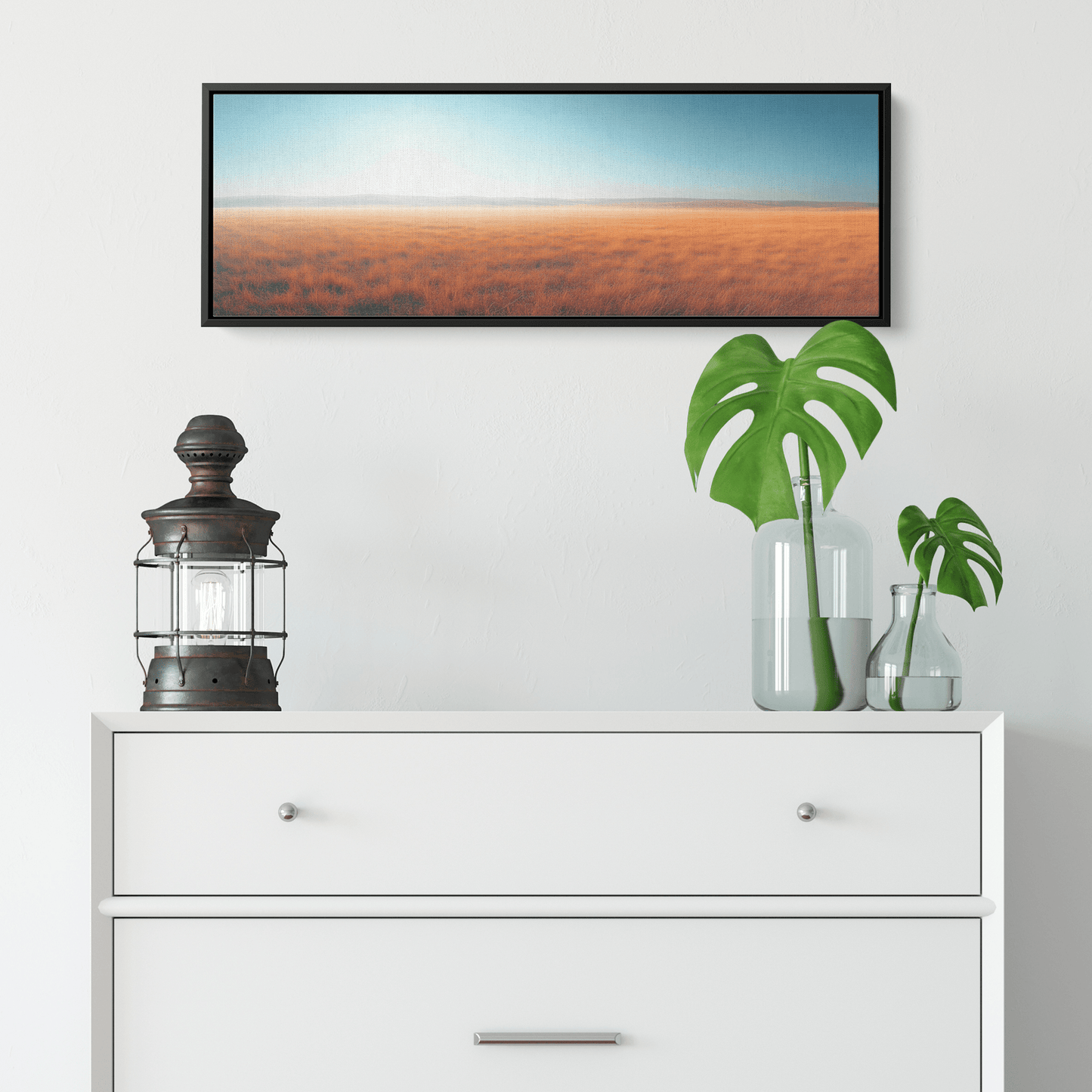 Neutral Toned Panoramic Illustration Open Field Subtle Gradients Beige Taupe Ultra High Definition Elegant Minimalism Panoramic Framed Canvas Wall Art - Awakening Righteousness