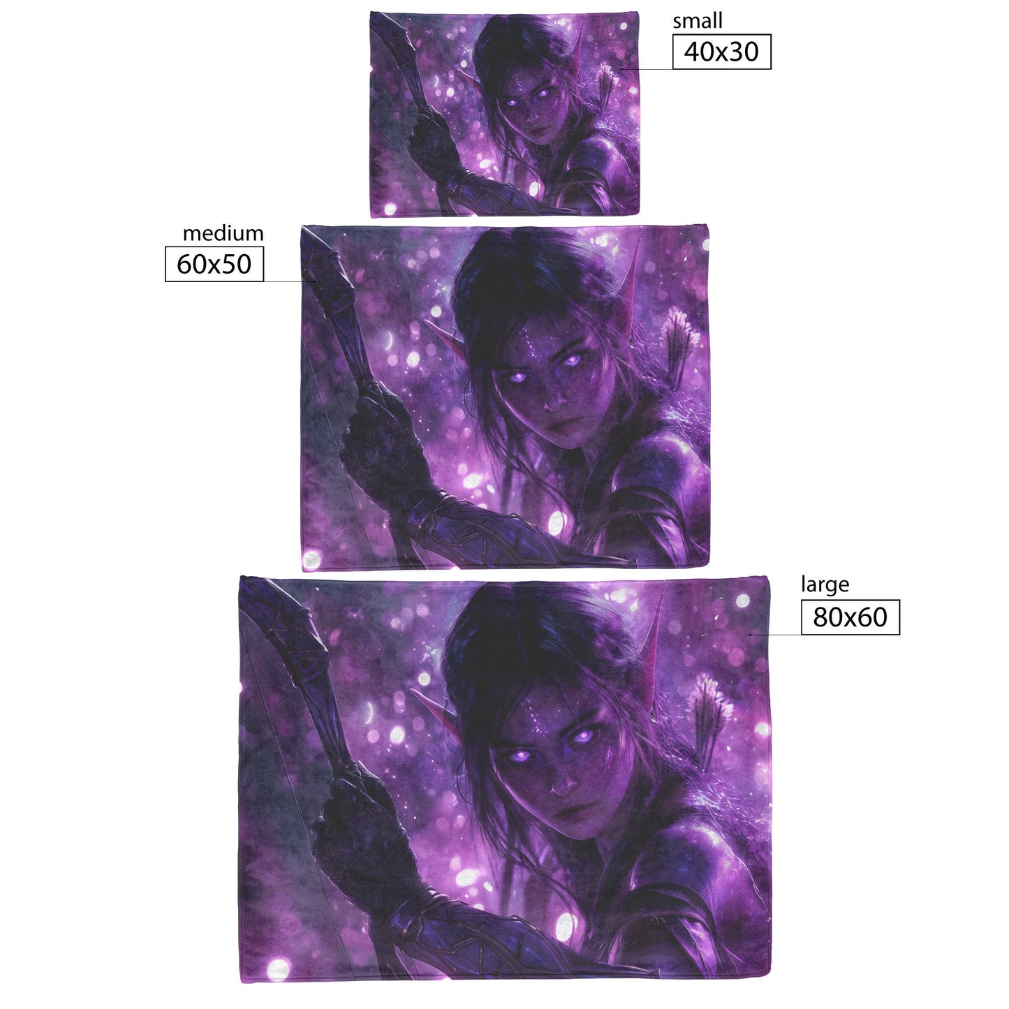 Night Elf Hunter Fleece Sherpa Blanket Glowing Tracker Stars Purple Textures Bold Dynamic WoW Design - Awakening Righteousness