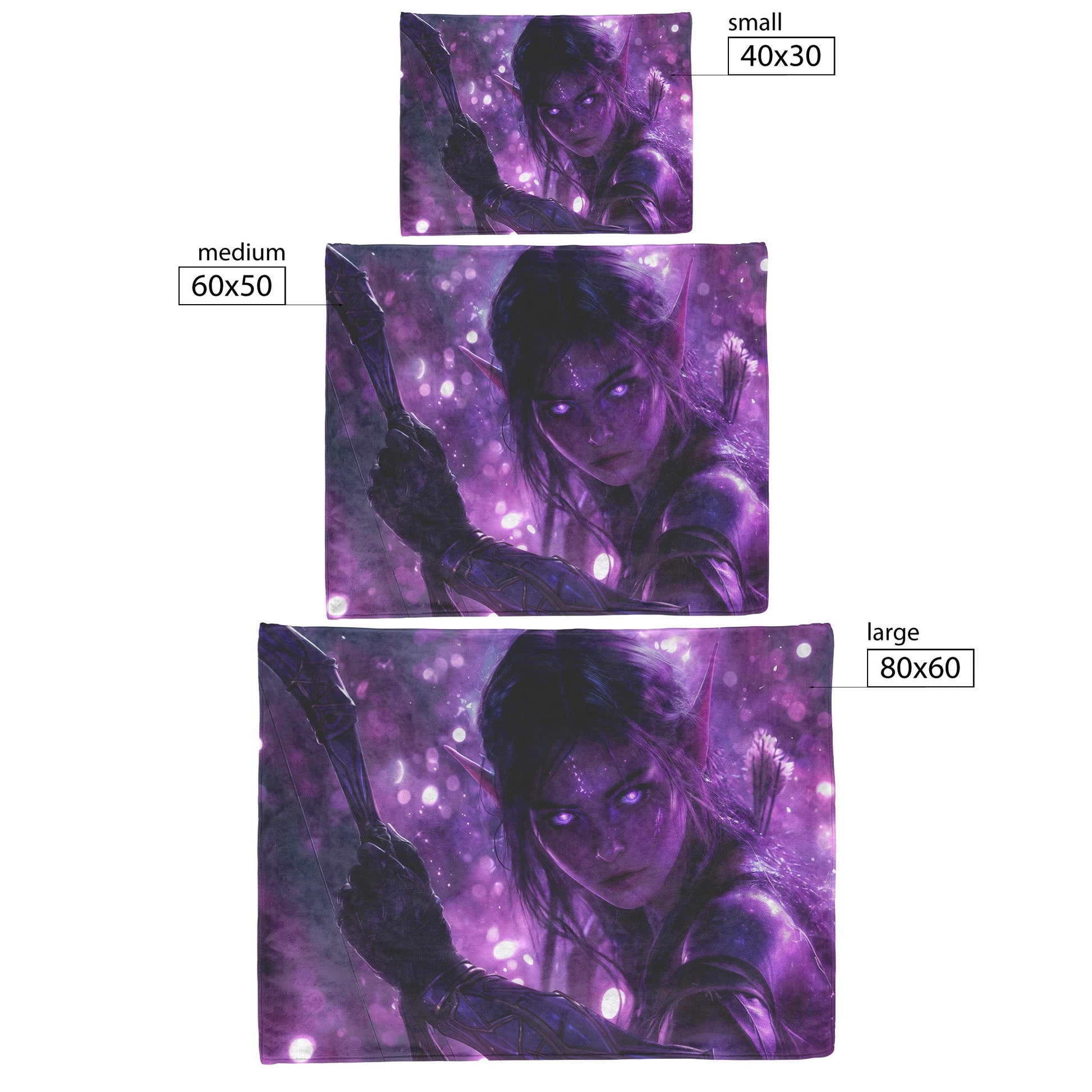 Night Elf Hunter Fleece Sherpa Blanket Glowing Tracker Stars Purple Textures Bold Dynamic WoW Design - Awakening Righteousness