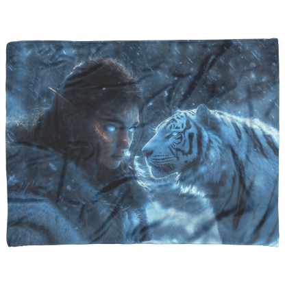 Night Elf Hunter Fleece Sherpa Blanket Pet Wolf Glowing Stars Shimmering Textures Peaceful Majestic WoW Design - Awakening Righteousness