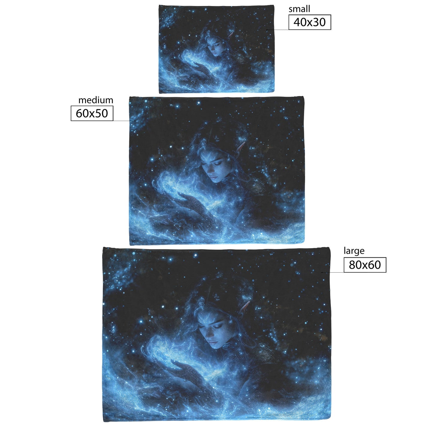 Night Elf Mage Fleece Sherpa Blanket Frost Spell Stars Silver Highlights Bold Majestic WoW Design - Awakening Righteousness