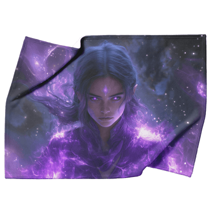 Night Elf Mage Fleece Sherpa Blanket Purple Robes Arcane Patterns Silver Textures Cosmic Accents Elegant Serene WoW Design - Awakening Righteousness
