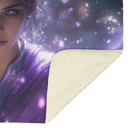 Night Elf Mage Fleece Sherpa Blanket Purple Robes Arcane Patterns Silver Textures Cosmic Accents Elegant Serene WoW Design - Awakening Righteousness