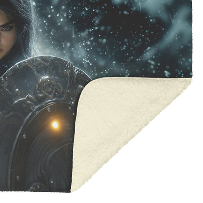 Night Elf Paladin Fleece Sherpa Blanket Glowing Shield Shimmering Textures Silver Highlights Elegant Inspiring WoW Design - Awakening Righteousness