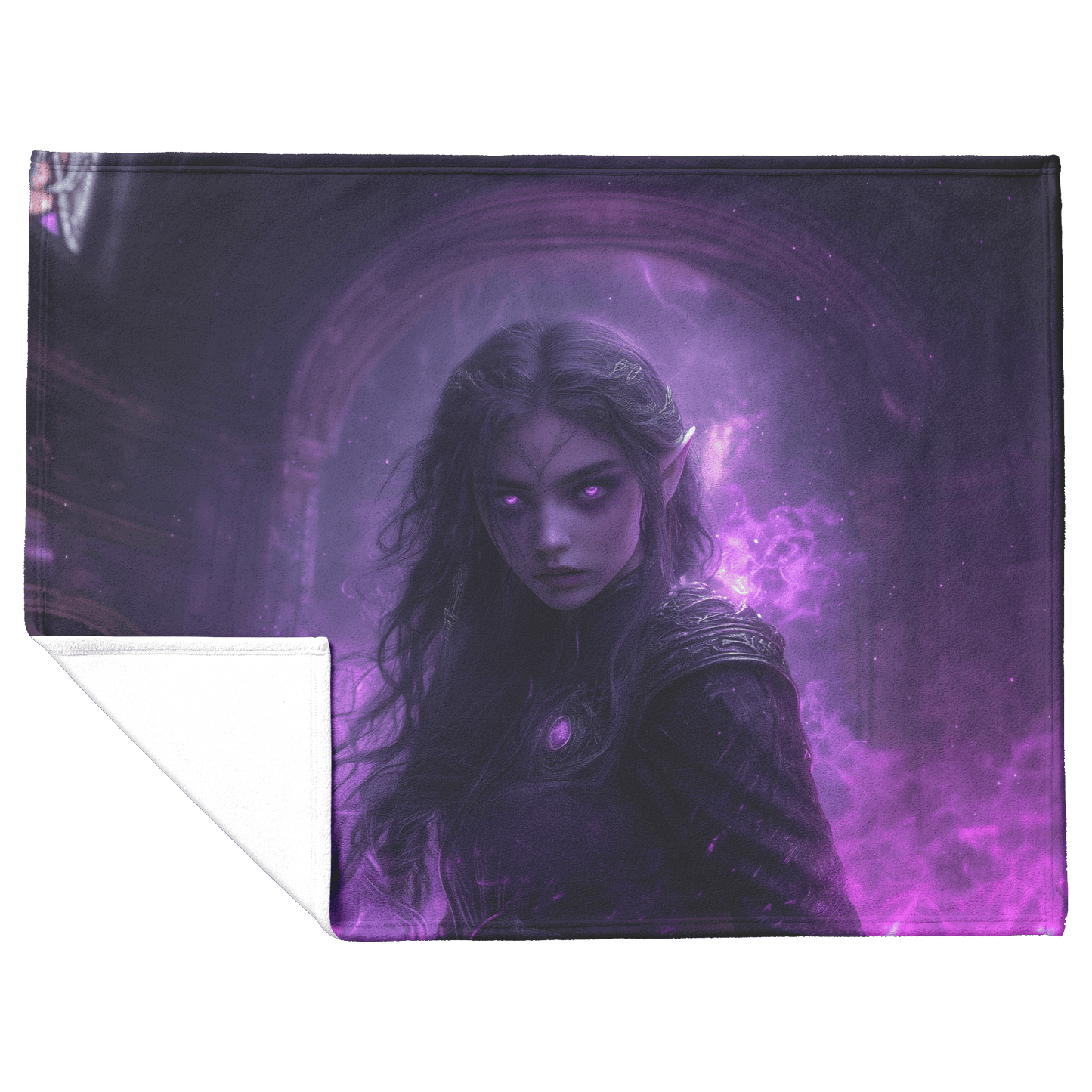 Night Elf Paladin Fleece Sherpa Blanket Glowing Warhammer Purple Highlights Shimmering Mist Bold Powerful WoW Design - Awakening Righteousness