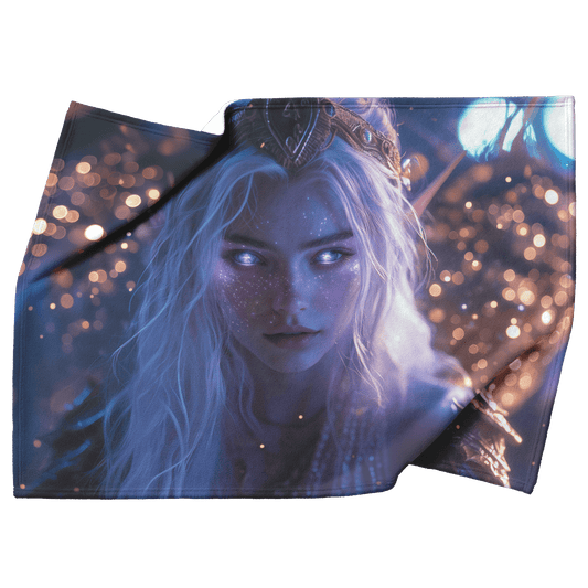 Night Elf Paladin Fleece Sherpa Blanket Purple Armor Radiant Wings Cosmic Stars Glowing Textures Serene Inspiring WoW Design - Awakening Righteousness