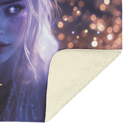 Night Elf Paladin Fleece Sherpa Blanket Purple Armor Radiant Wings Cosmic Stars Glowing Textures Serene Inspiring WoW Design - Awakening Righteousness
