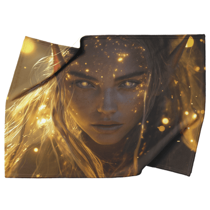 Night Elf Priest Fleece Sherpa Blanket Holy Light Golden Textures Purple Light Trails Bold Inspiring WoW Design - Awakening Righteousness