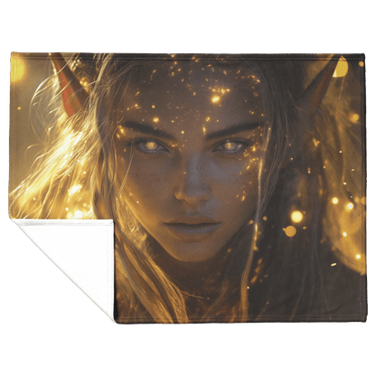 Night Elf Priest Fleece Sherpa Blanket Holy Light Golden Textures Purple Light Trails Bold Inspiring WoW Design - Awakening Righteousness