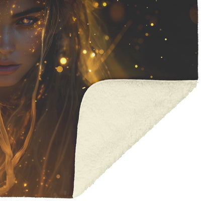 Night Elf Priest Fleece Sherpa Blanket Holy Light Golden Textures Purple Trails Bold Inspiring WoW Design - Awakening Righteousness
