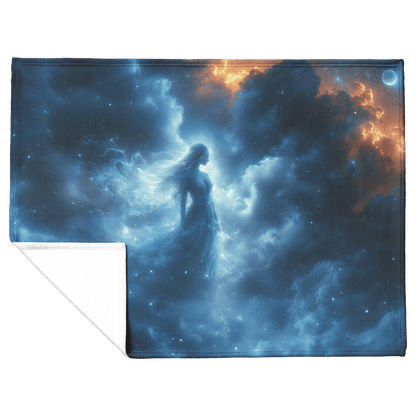 Night Elf Priest Fleece Sherpa Blanket Moonlit Robes Silver Mist Cosmic Reflections Serene Inspiring WoW Design - Awakening Righteousness