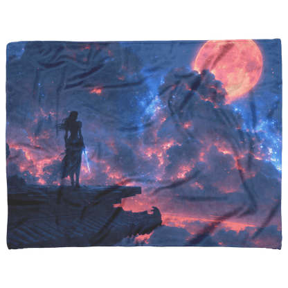 Night Elf Rogue Fleece Sherpa Blanket Rooftop Night Glowing Blades Cosmic Mist Shimmering Textures Stealthy Elegant WoW Design - Awakening Righteousness