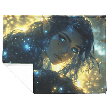Night Elf Rogue Fleece Sherpa Blanket Treetop Dense Forest Stars Cosmic Textures Elegant Mysterious WoW Design - Awakening Righteousness