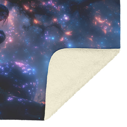 Night Elf Rogue Fleece Sherpa Blanket Treetop Forest Stars Cosmic Textures Elegant Mysterious WoW Design - Awakening Righteousness