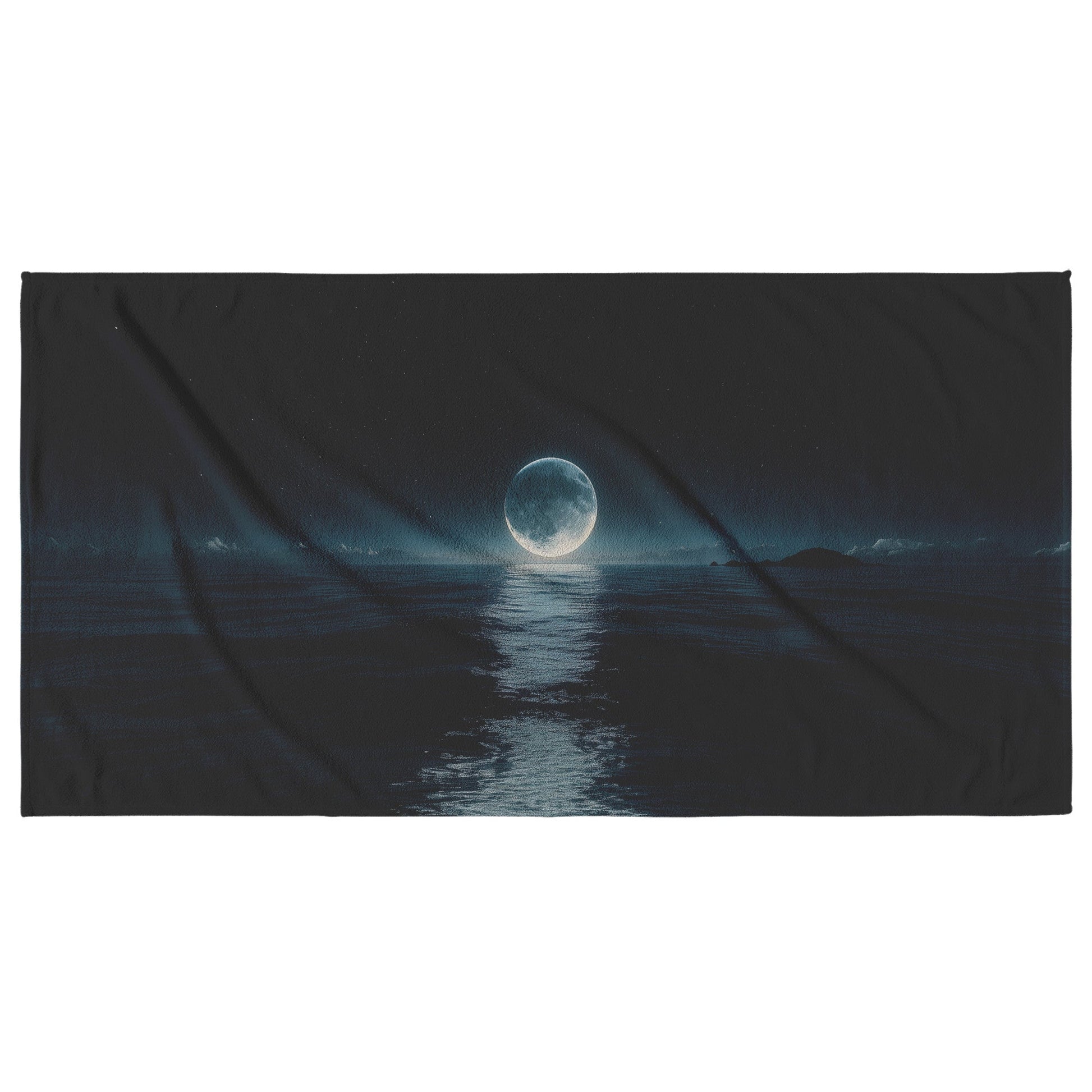 Night Ocean Scene Massive Crescent Moon Over Water Stars Reflecting Shimmering Waves Silver Light Surreal Deep Blue - Awakening Righteousness