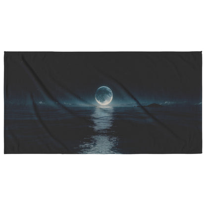 Night Ocean Scene Massive Crescent Moon Over Water Stars Reflecting Shimmering Waves Silver Light Surreal Deep Blue - Awakening Righteousness