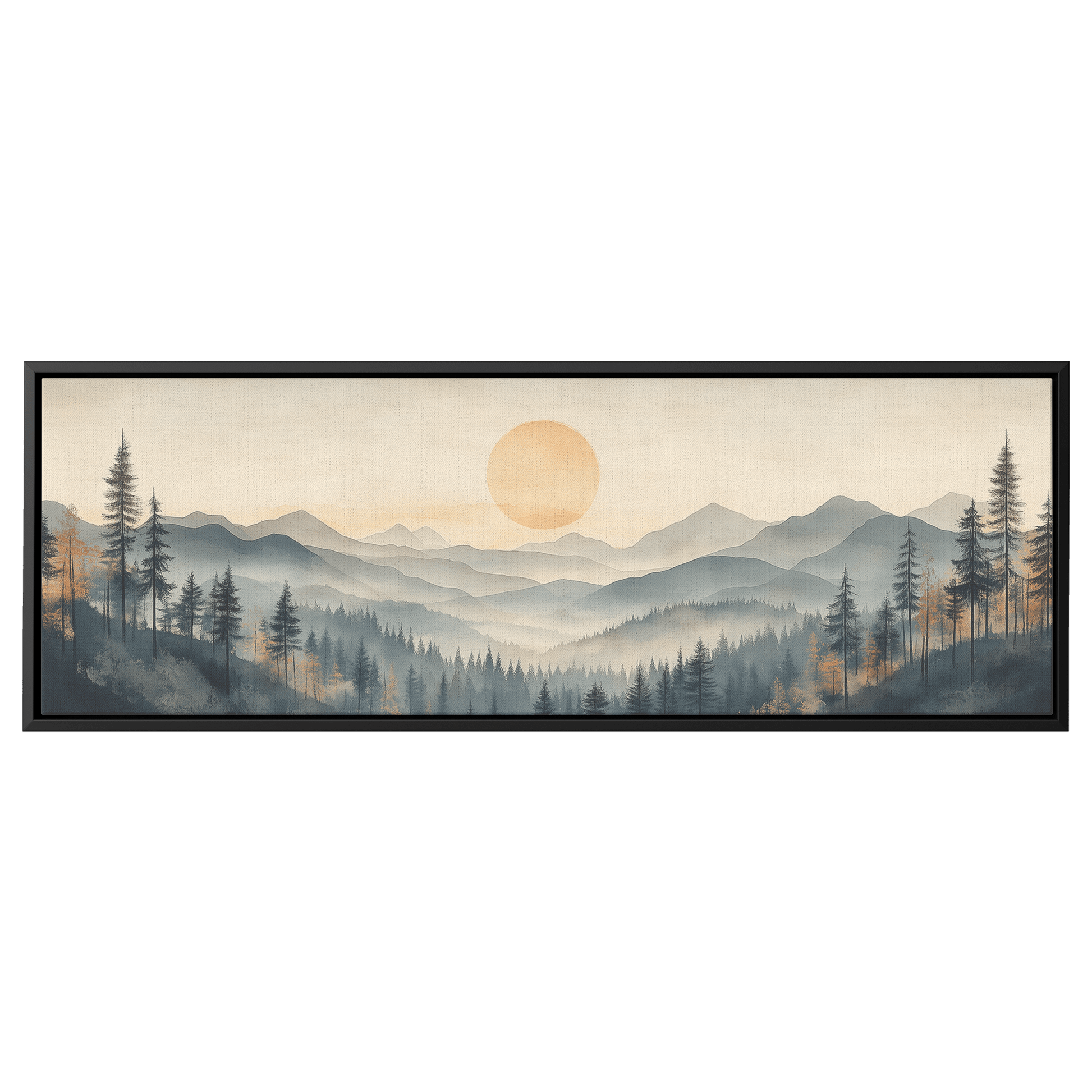 Panoramic Nature Illustration Muted Landscape Rolling Hills Beige Gray Taupe Tones Ultra High Definition Textured Minimalist Panoramic Framed Canvas Wall Art - Awakening Righteousness