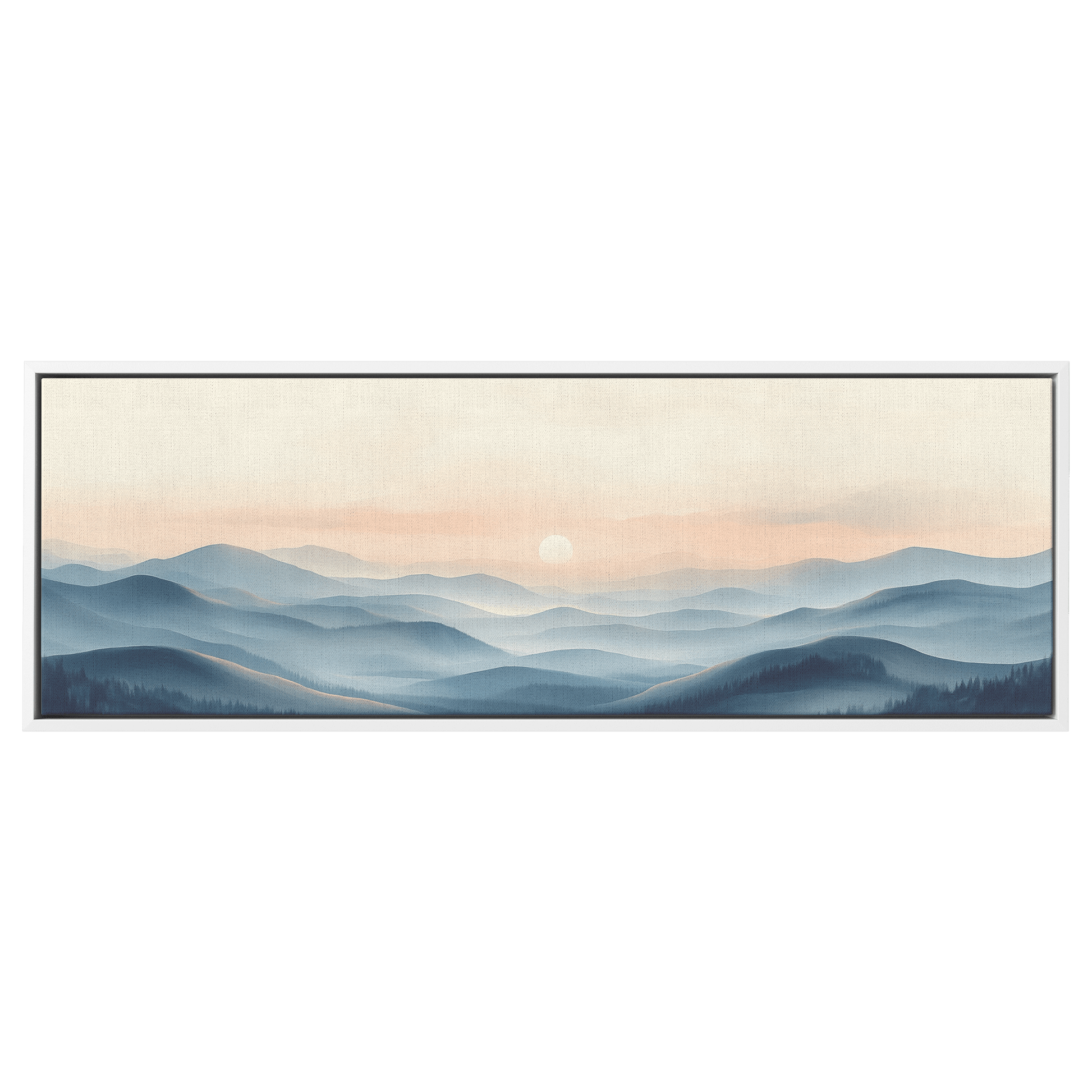 Panoramic Nature Illustration Muted Landscape Rolling Hills Beige Gray Taupe Tones Ultra High Definition Textured Minimalist Panoramic Framed Canvas Wall Art - Awakening Righteousness