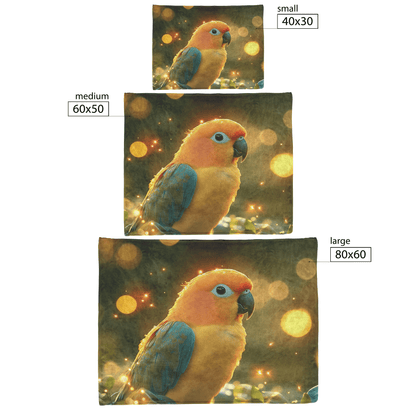 Parrot Surrounded by Glowing Fireflies in Magical Tropical Garden Under Vibrant Sunset Light Fleece Sherpa Blanket - Awakening Righteousness