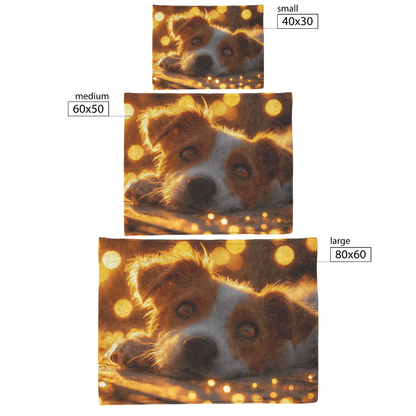 Parson Russell Terrier Lying on Wooden Deck Surrounded by Shimmering Golden Textures and Glowing Light Rays Fleece Sherpa Blanket - Awakening Righteousness