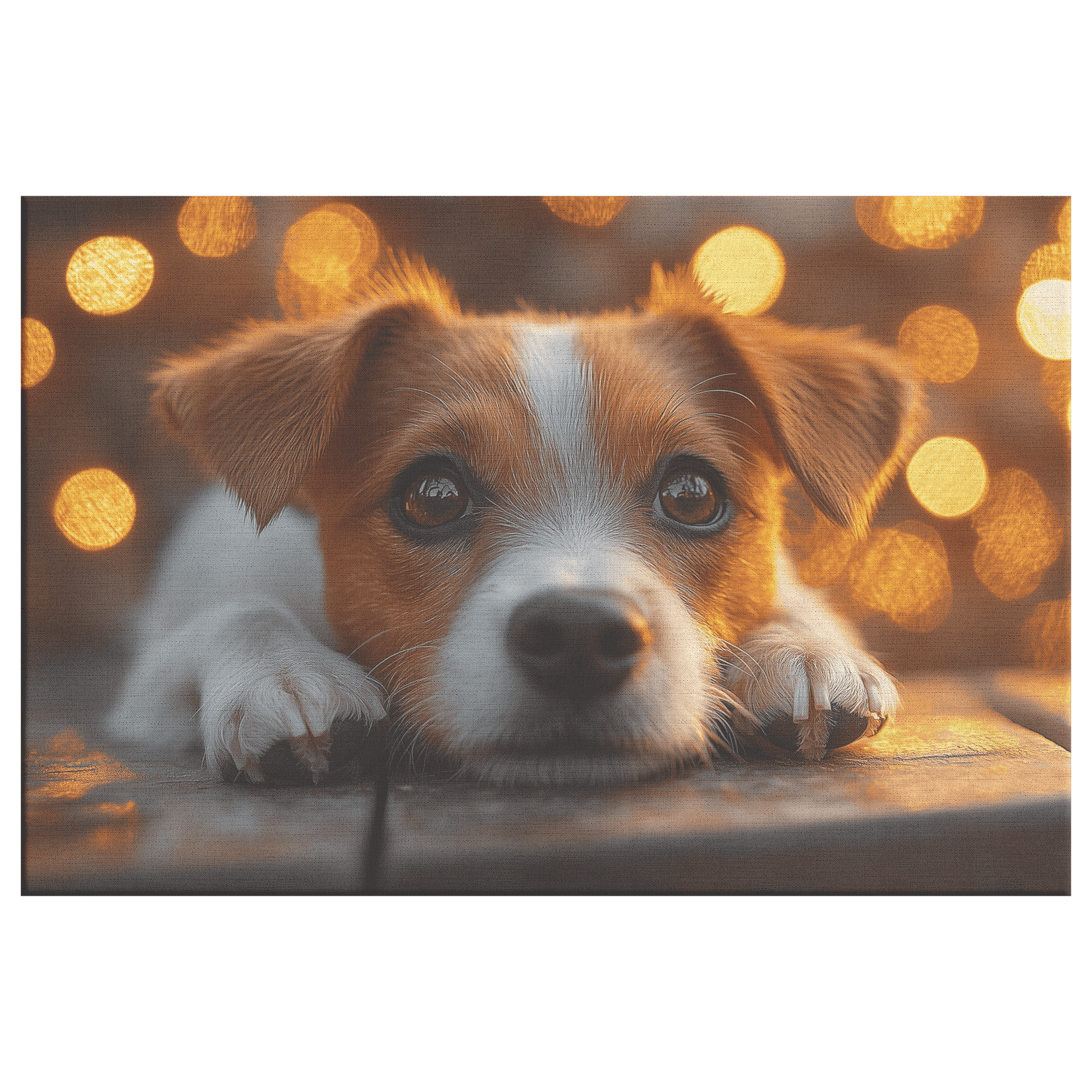 Parson Russell Terrier On Wooden Deck With Shimmering Golden Textures And Glowing Light Rays Canvas Wall Art Decor - Awakening Righteousness