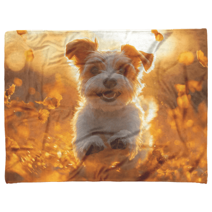 Parson Russell Terrier Running Through Field of Wildflowers Surrounded by Shimmering Stars and Glowing Textures Fleece Sherpa Blanket - Awakening Righteousness
