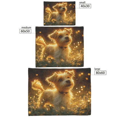 Parson Russell Terrier Standing in Lush Green Meadow Surrounded by Golden Light Trails With Glowing Fur Fleece Sherpa Blanket - Awakening Righteousness