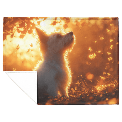 Parson Russell Terrier With Glowing Fur Sitting Under Tree Surrounded by Shimmering Textures and Light Trails Fleece Sherpa Blanket - Awakening Righteousness