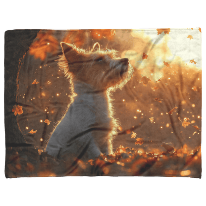 Parson Russell Terrier With Glowing Fur Sitting Under Tree Surrounded by Shimmering Textures and Light Trails Fleece Sherpa Blanket - Awakening Righteousness