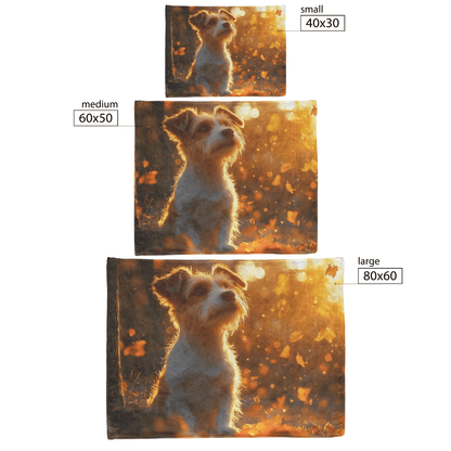 Parson Russell Terrier With Glowing Fur Sitting Under Tree Surrounded by Shimmering Textures and Light Trails Fleece Sherpa Blanket - Awakening Righteousness