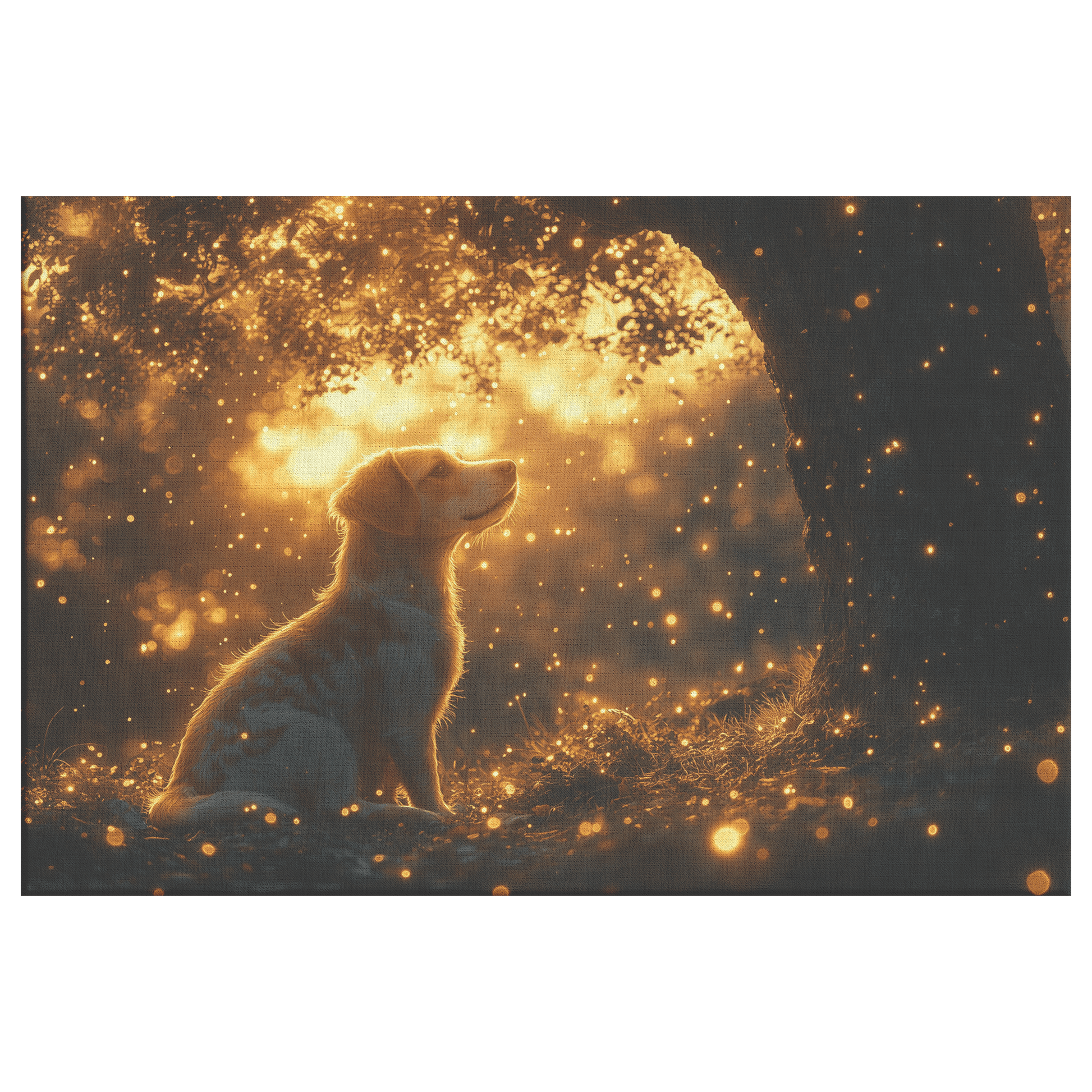 Parson Russell Terrier With Glowing Fur Under Tree With Shimmering Textures And Cascading Light Trails Canvas Wall Art Decor - Awakening Righteousness