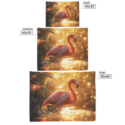 Pink Flamingo in Glowing Tropical Garden Surrounded by Shimmering Plants and Golden Light Cozy Fleece Sherpa Blanket - Awakening Righteousness