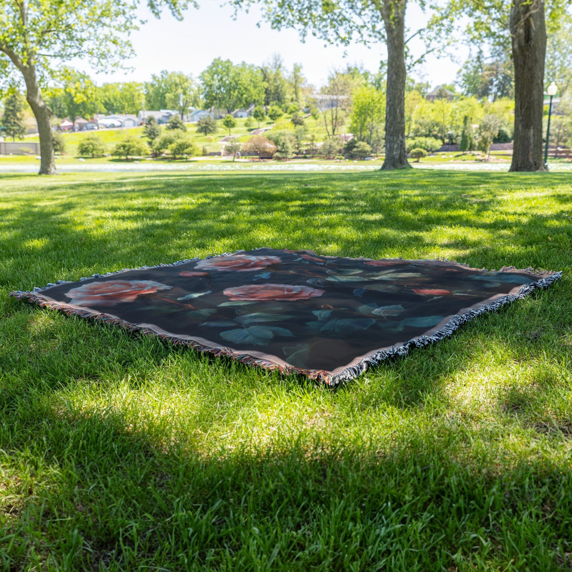Pink Roses in Full Bloom with Buds and Lush Green Leaves Woven Throw Blanket for Home Decor - Awakening Righteousness